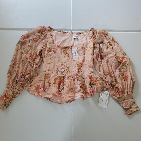 Cottagecore Romantic Yumi Kim Top Womens XS Pink Floral Beatrice Puff Sleeve - Picture 1 of 10